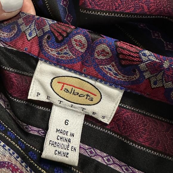 Talbots Silk Blazer Paisley Jacket Button Up Party Classic Evening Purple Size 6 - Picture 3 of 7